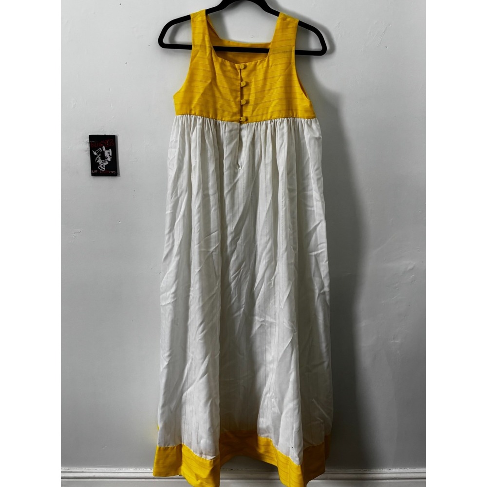 vintage 1950s Dress Saks Fifth Ave Yellow White Dress Full Button Small